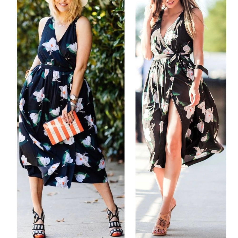 Banana Republic Black/Floral Sleeveless Wrap Dress; Size 10